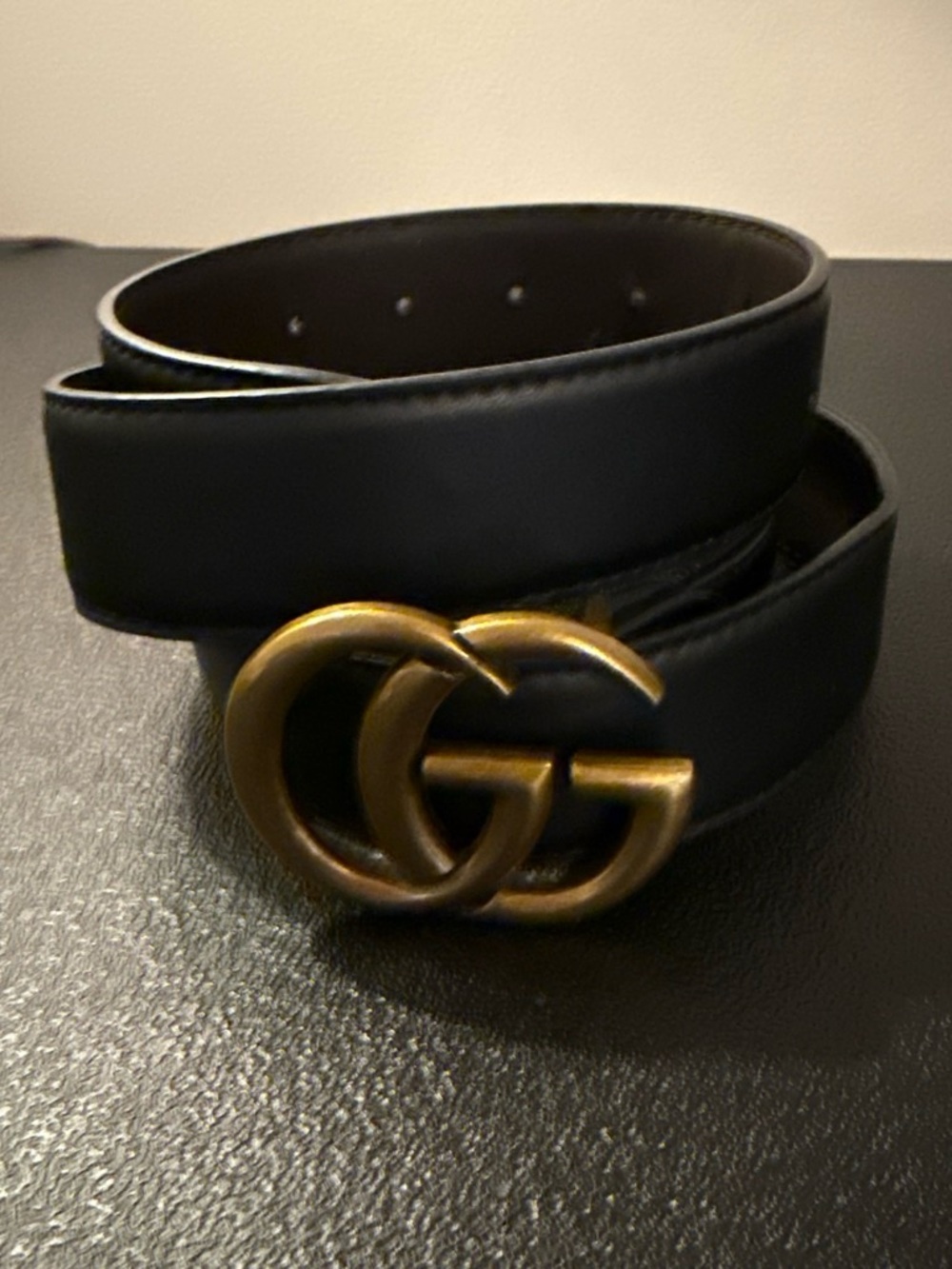 Black Leather Belt with Double Interlocking Buckle
